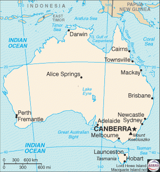 Map of Australia with key cities where Aussie rules is played