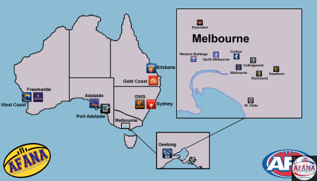 AFL team map - where aussie rules teams are located