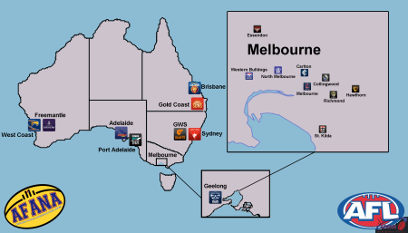 AFL team map - where aussie rules teams are located