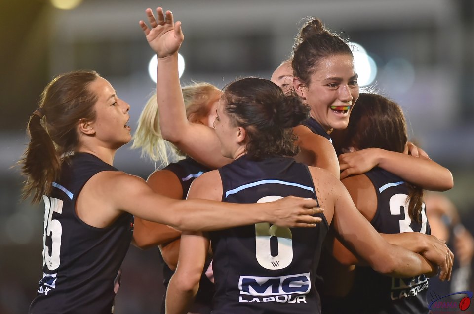 Blues celebrate another win over Collingwood in the opening round