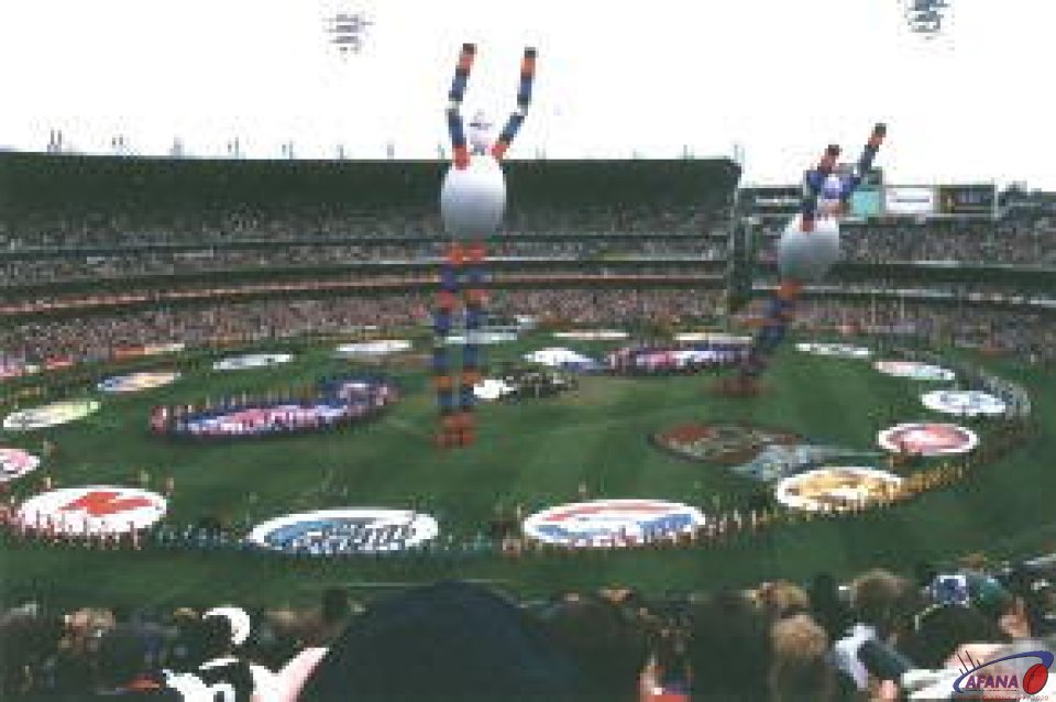 Pregame ceremony, where the colors of the teams of the AFL are on display.