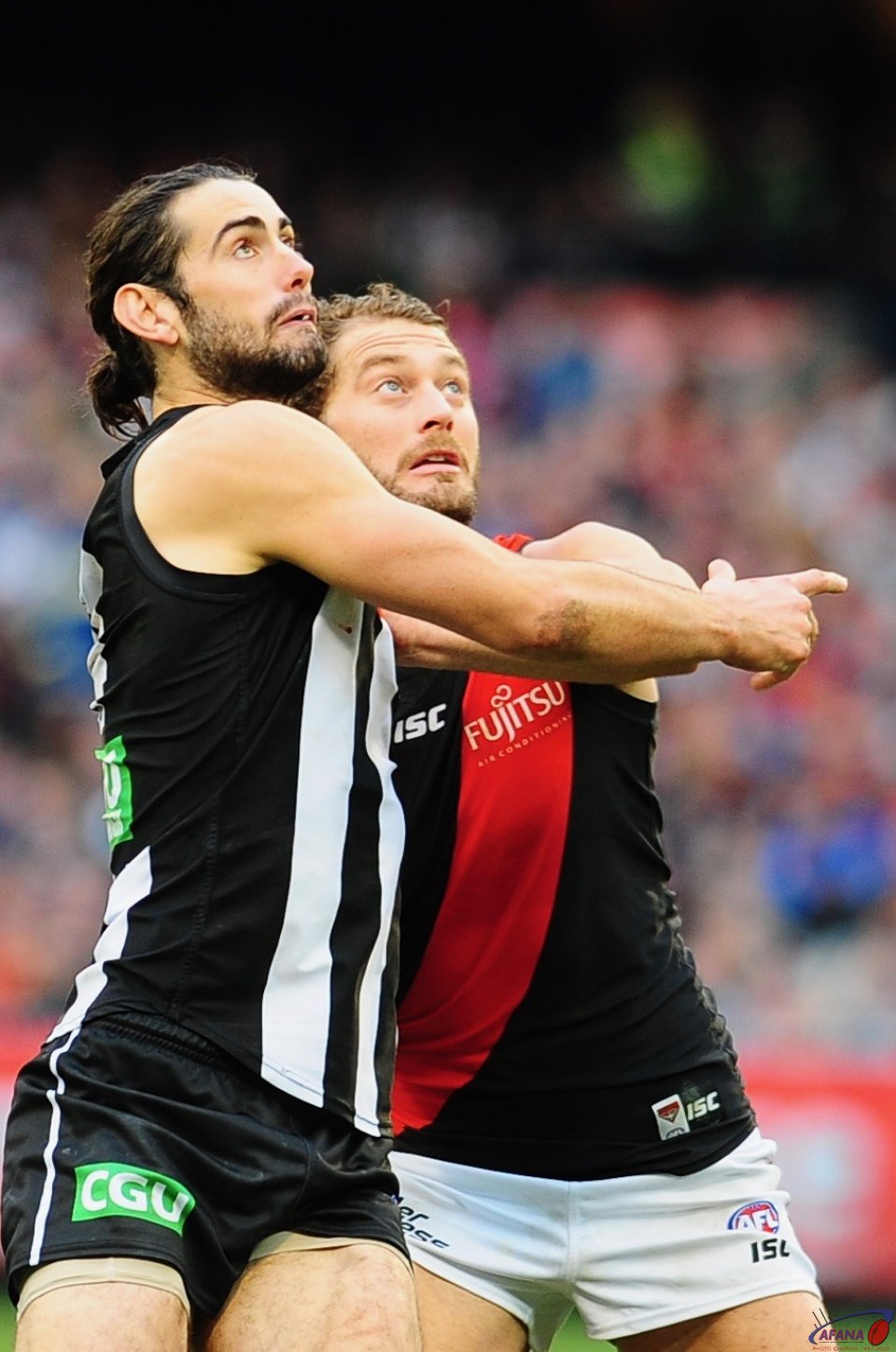 Brodie Grundy and Tom Bellchambers dual in the ruck