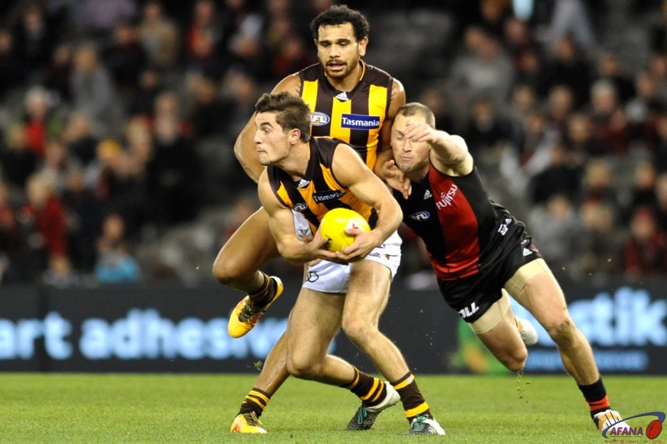 Rioli shields Litherland with a bump on Kelly