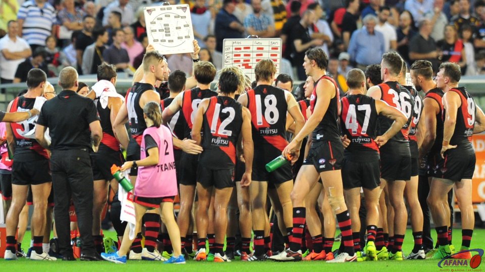 Bombers in the three quarter time huddle