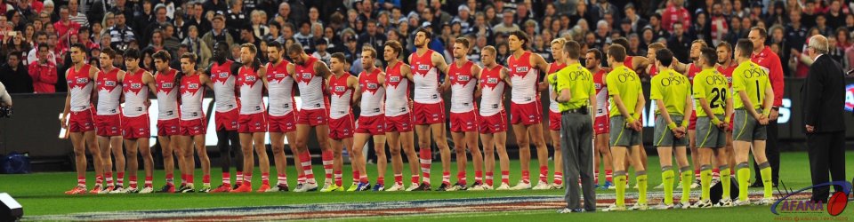 Swans line up for the pre-game ceremony