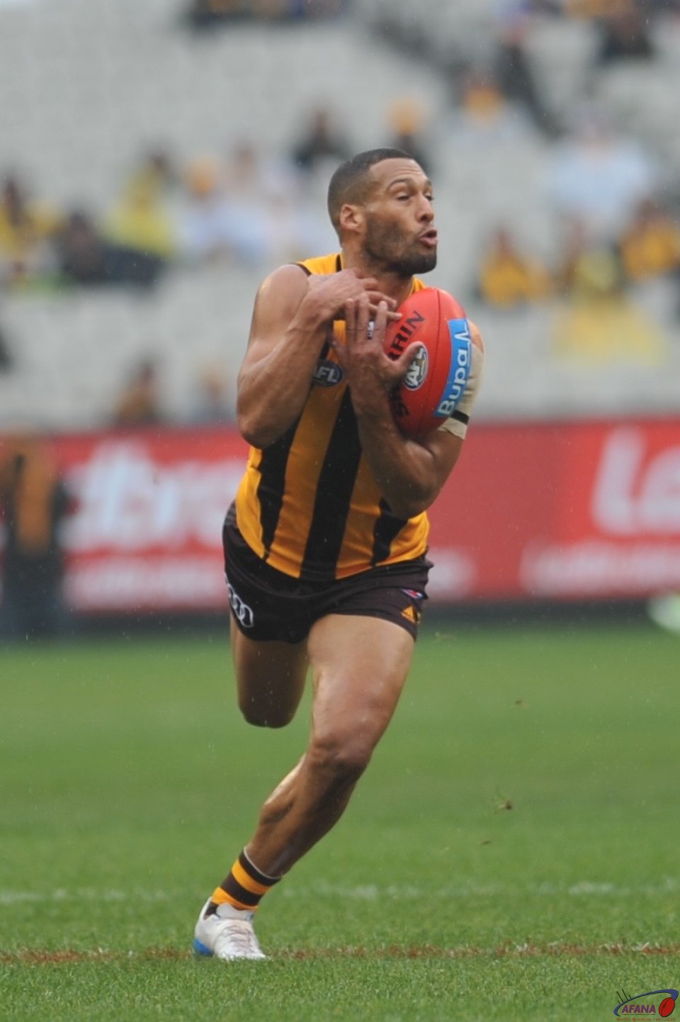 Josh Gibson plays his 200th AFL game for the Hawks at a wet MCG 