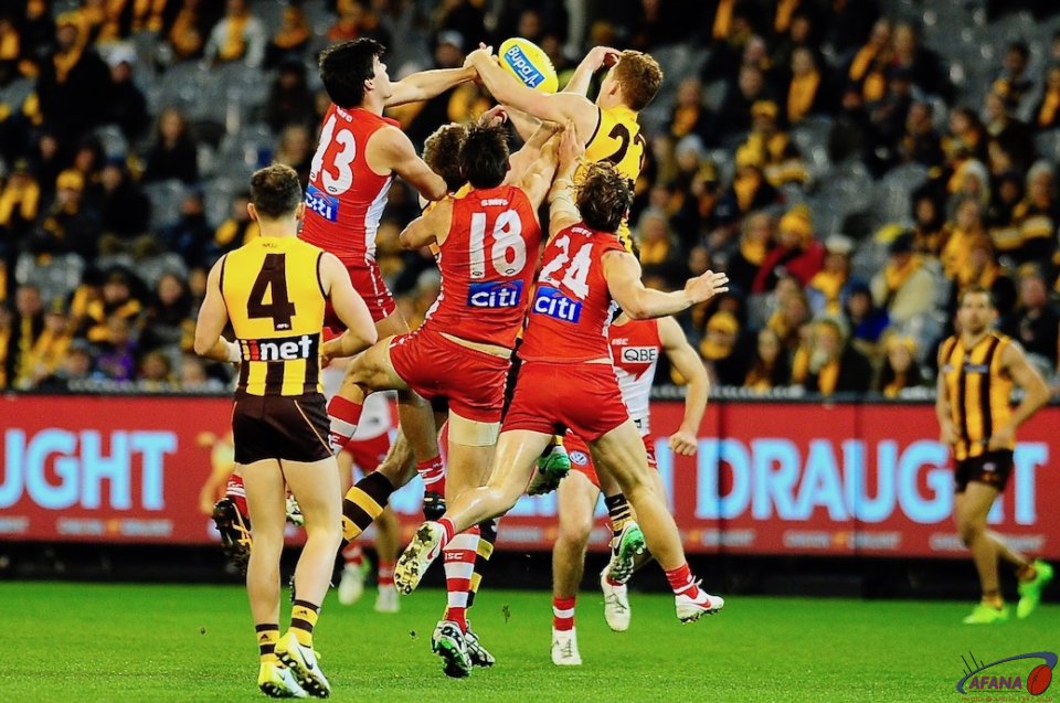 Melican (43) Sinclair (18) and Rampe (24) defend agaisnt McEvoy and O'Brien_4442
