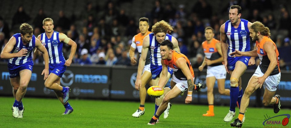 GWS defensive action from Williams and Ward who run out as Brown and Co. apply forward pressure.