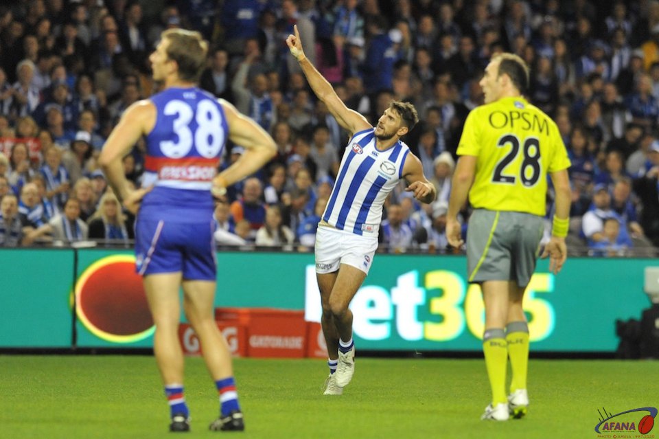 Jarrad Waite celebrates another Kangaroos goal