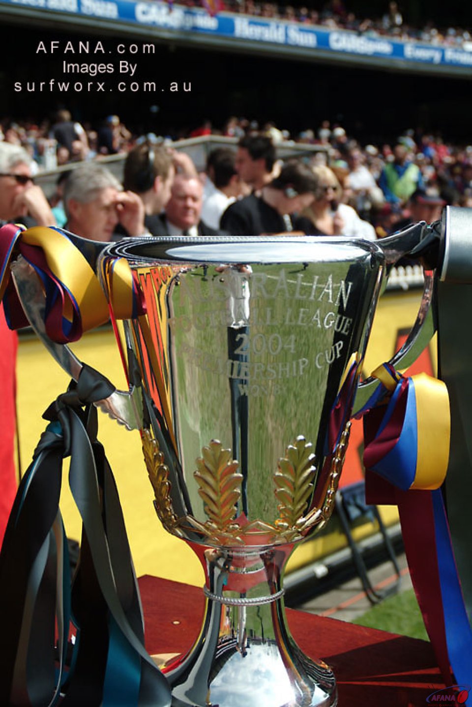 The AFL Premiership Cup on display before the match.