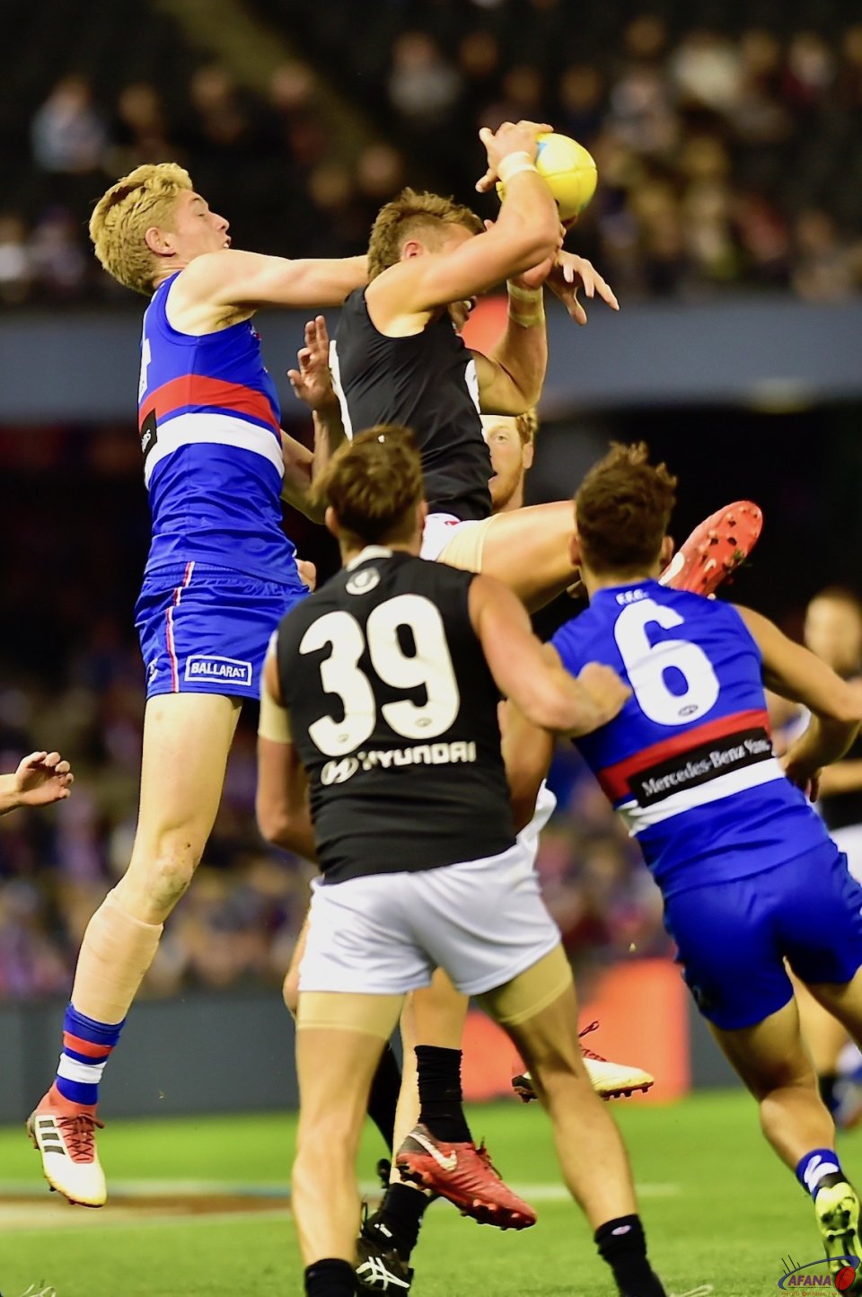 Patrick Cripps taking the first mark in the Blues loss to the Dogs