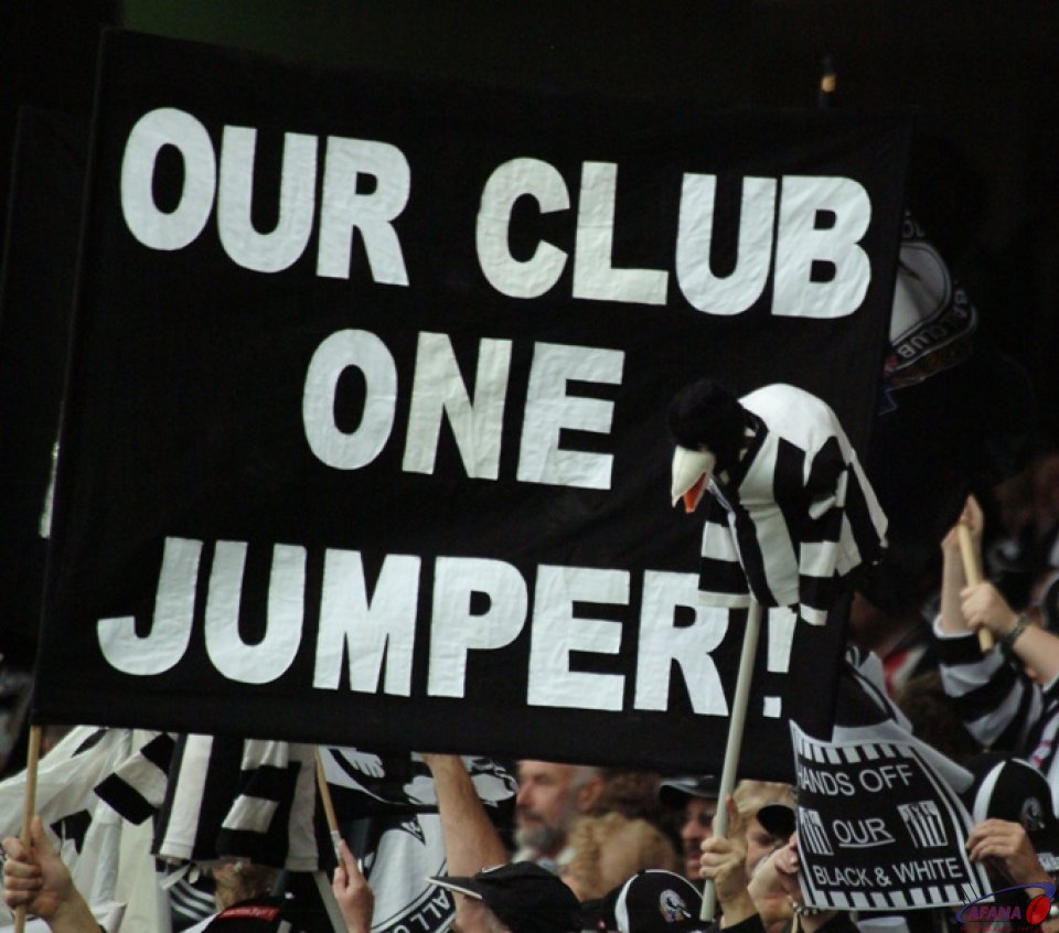 [b]The Collingwood cheersquad make a statement during their match against North Melbourne at Telstra Dome[/b]