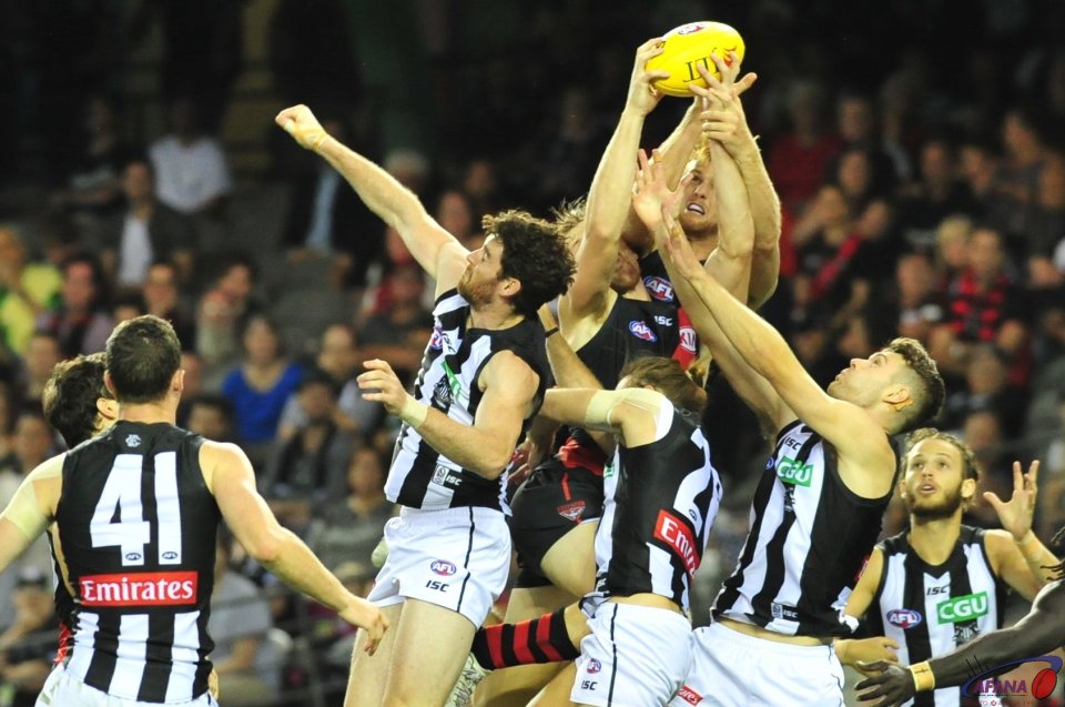 Aerial contest between the Magpies and Bombers