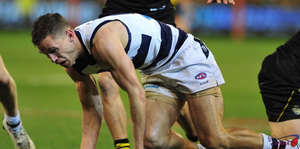 Selwood grimaces as the Tiger onsluaght continues