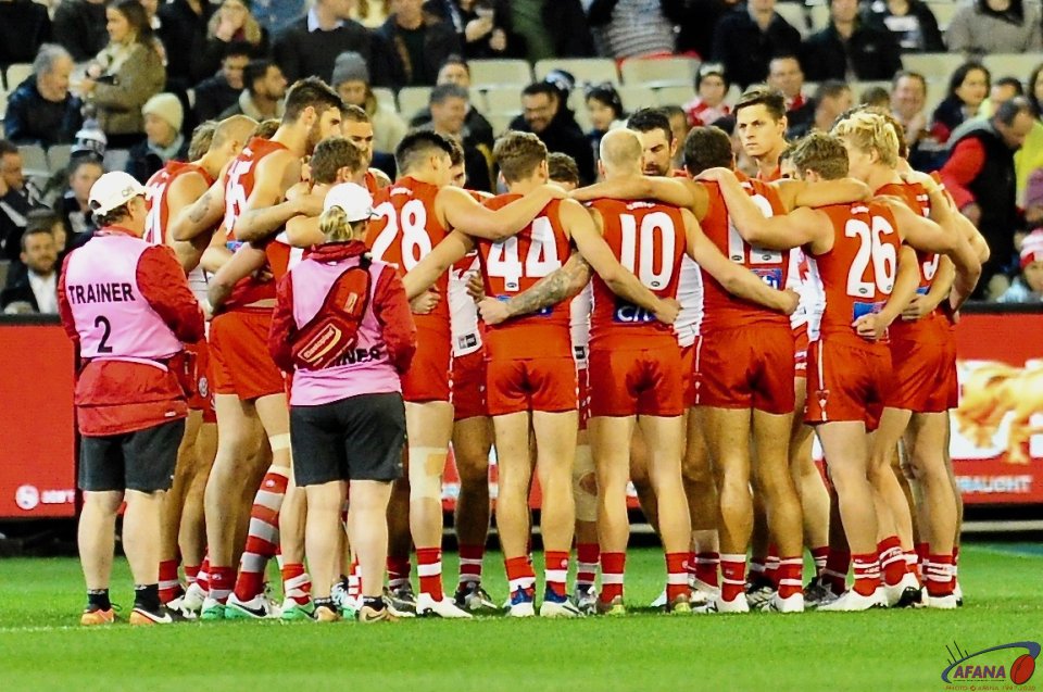 Swans huddle before the match
