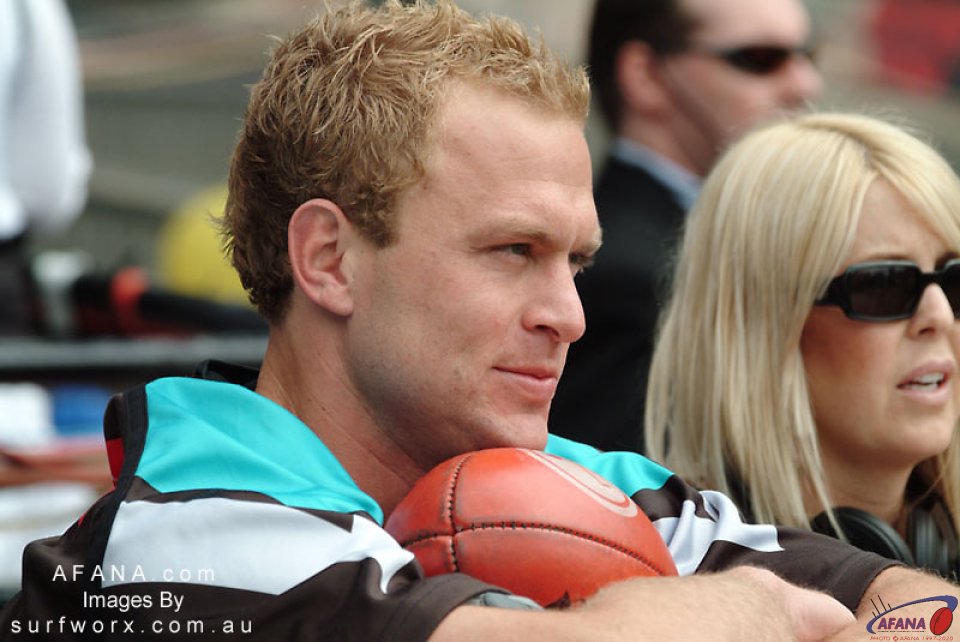 Chad Cornes fo the Power before the team warm-ups.