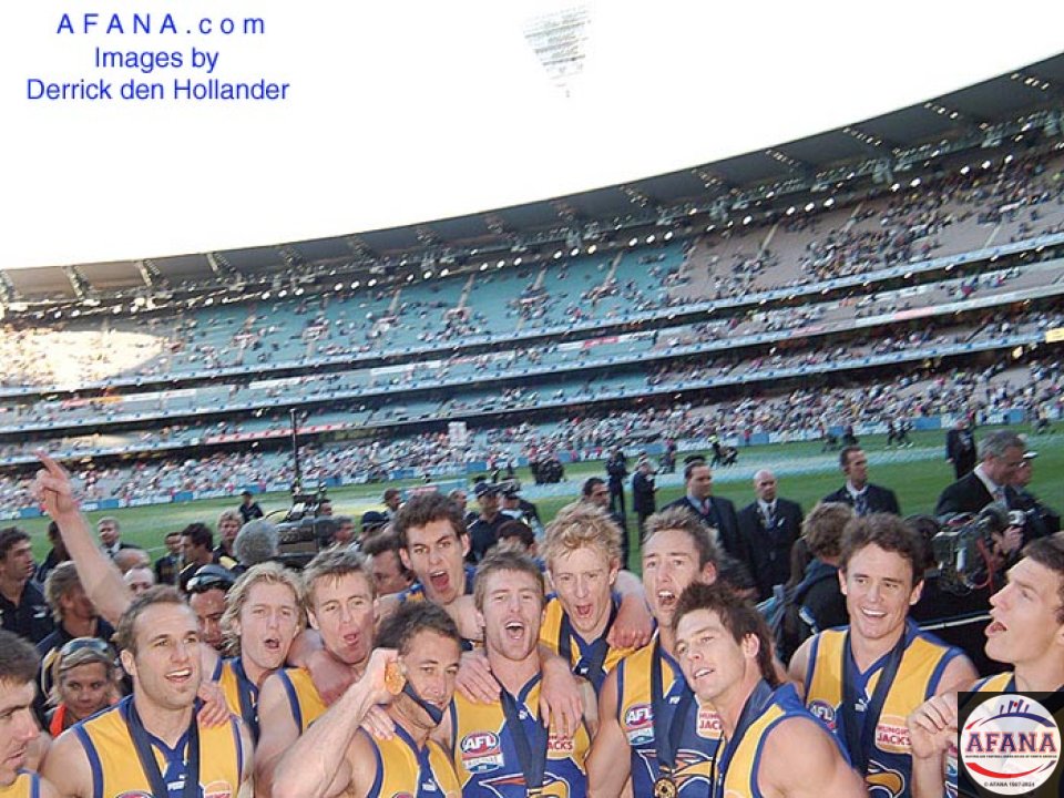 [b]The West Coast Eagles celebrate on field before entering the changerooms[/b]